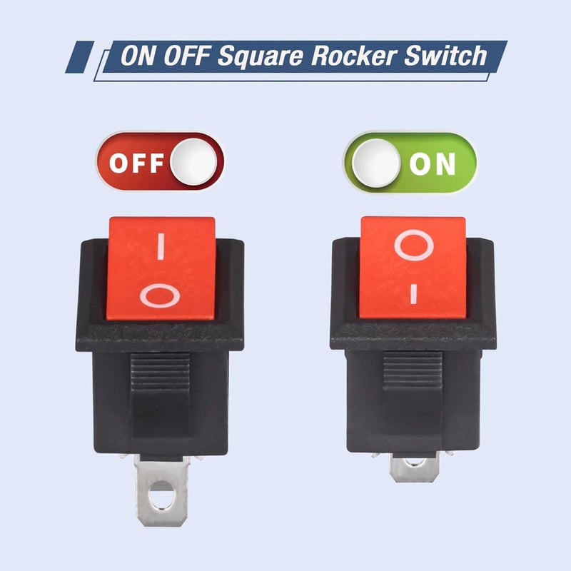 VEXUNGA 10pcs Mini Rocker Switch On Off 2 Pin Boat Rocker Switch 10A 125V 6A 250V AC KCD1 Red Snap-in SPST Toggle Switches Square for Car Marine Home Appliances - Image 4